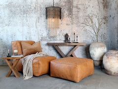 Loungepuf i læder, H35/L75/B75 cm cognac by Chic Antique