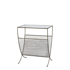 Magasinholder med glasplade 60,5 x 49 x 32 cm Antique messing by Chic Antique