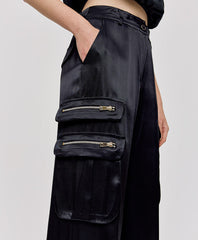 Access Fashion Satin cargobukser med lommer og lynlåse