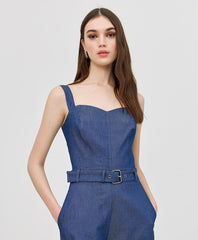 Access Fashion Denim buksedragt med taljebælte by Access Fashion