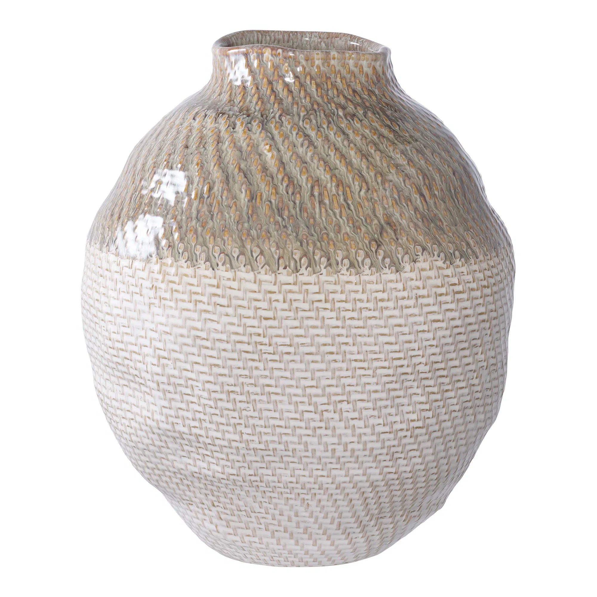 Vase i keramik Ø26 x 30,5 cm – Hvid/Grøn dekorativ gulvvase by House Nordic