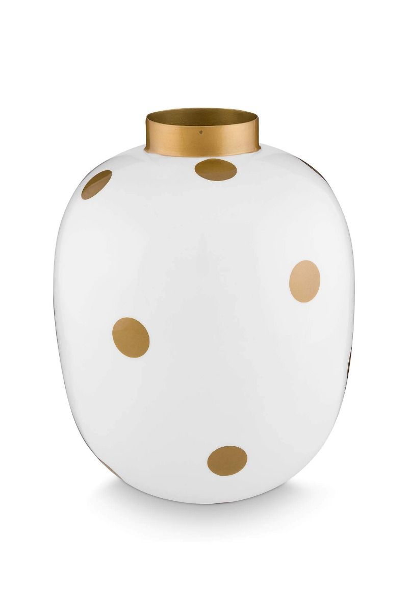 Vase med guld prikker H32 cm Elegant hvid keramikvase by Eurotex