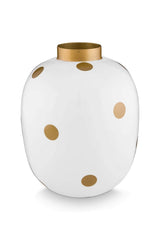 Vase med guld prikker H32 cm Elegant hvid keramikvase by Eurotex