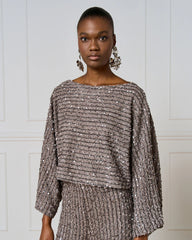 Access Langærmet top med pailletter og bådudskæring by Access Fashion