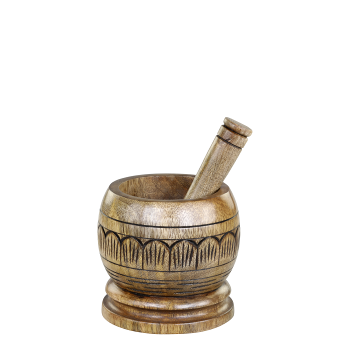 Tours Morter i træ m. udskæringer, 13 x Ø13 cm natur by Chic Antique