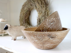 Tours skål med udskæring 9 x Ø25 cm – Natur træ by Chic Antique