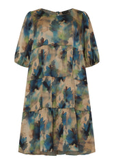 No. 1. By Ox Lang flairkjole med bindebånd i halsen og halve pufærmer by No. 1 By Ox