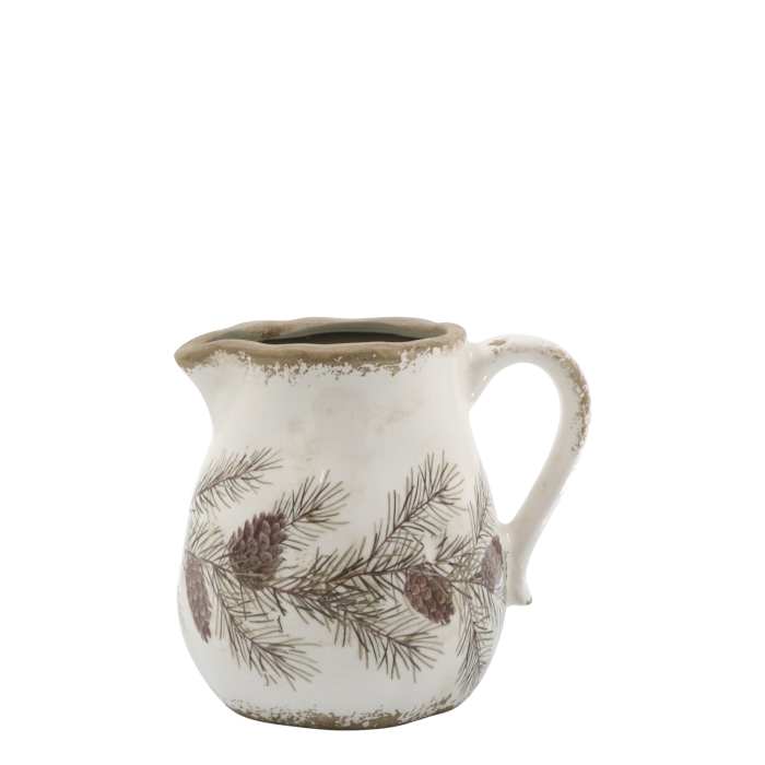 Kande med granrankemotiv Creme 15,5x16x13 cm by Chic Antique