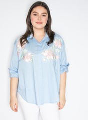 Skjorte med lyserøde broderi blomster - ITFEB25 by Lamiar