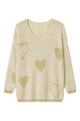 Striktrøje med guld hjerter - Brystmål 140cm