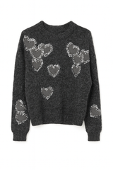 Striktrøje med paillet-hjerter by Krone 1
