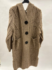 Kabelstrikket Cardigan Hætte