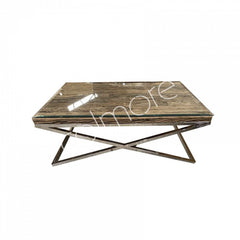 Sofabord i genbrugstræ med glasplade 120x80x45cm by CM