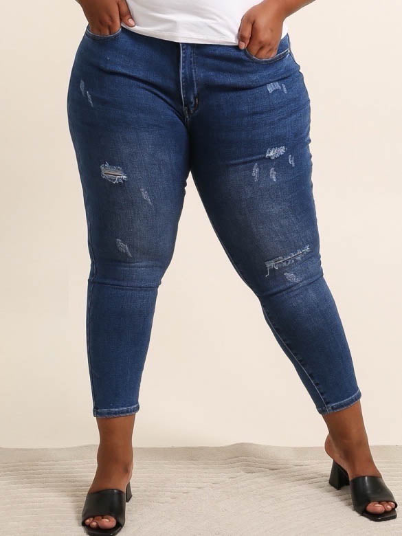 Jeans med slidtage plus size by Krone 1