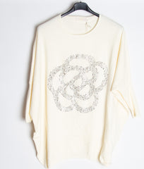 Strikbluse med bling blomst - Brystmål 130cm - Ingen returret - ITNOV24 by Krone 1