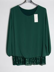 Chiffon bluse m. Paillet bund - Brystmål 130 cm. - Ingen returret - ITNOV24 by Krone 1