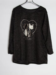 Meleret strikbluse med kattemotiv - Brystmål 130cm - Ingen returret - ITNOV24 by Krone 1