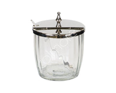 Elegant sukkerskål i glas med sølvlåg og ske 11x11x14 cm by Colmore