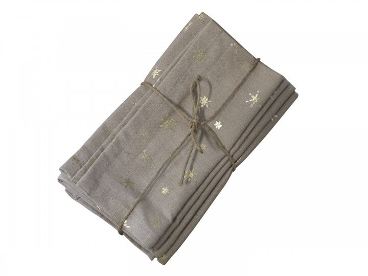 Stofservietter med guldstjerner Sæt af 4, Hørfarvet 40x40 cm by Chic Antique