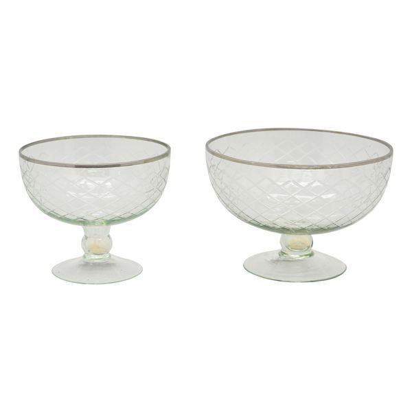 Glasskål med sølvkant og udskæringer 23x23x17 cm by Exner