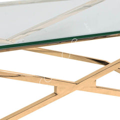 Sofabord Karlstad i guld rustfrit stål med glasplade 130x70x40cm by CM