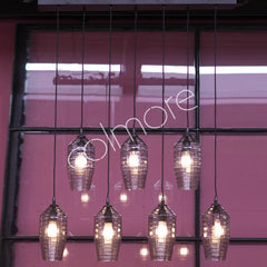 Loftlampe med 7 Hexagon Skærme i Røget Glas – Mat Sort – 100x20x120 cm by CM