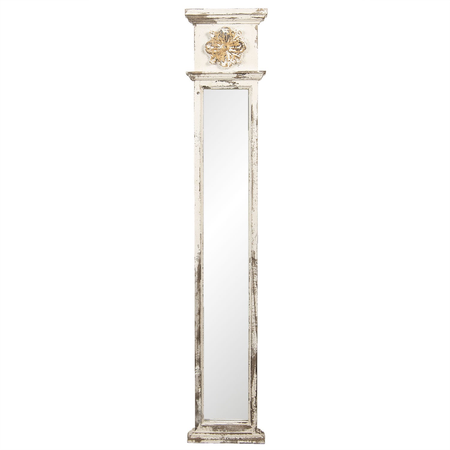 Hvidt vægspejl med træramme og dekoration 27x6x144cm by C&E