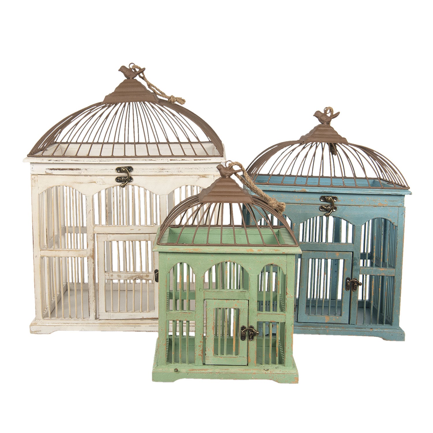 Hvidt fuglebur med fugl på toppen – 42x32x55 cm by C&E