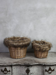 Naturflettede potter med imiteret pelskant sæt af 2 by T&T