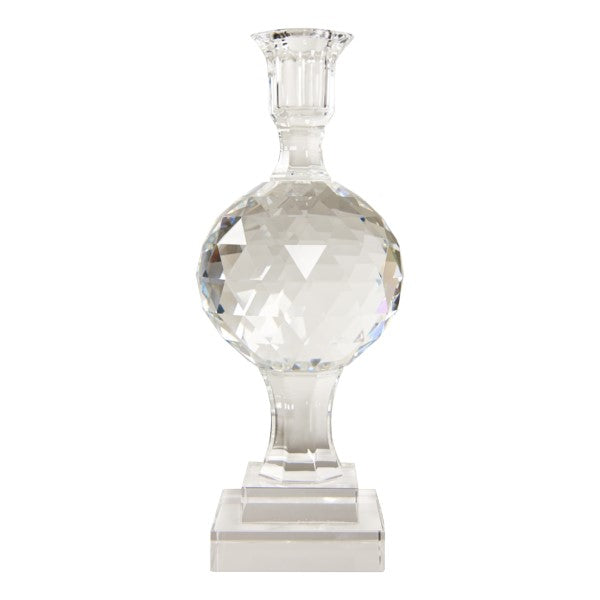 Krystal facetslebet kugle lysestage på fod, klar, 25,5xØ10 cm by EJA