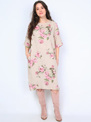 Krone 1 hørkjole m. blomsterprint by Krone 1