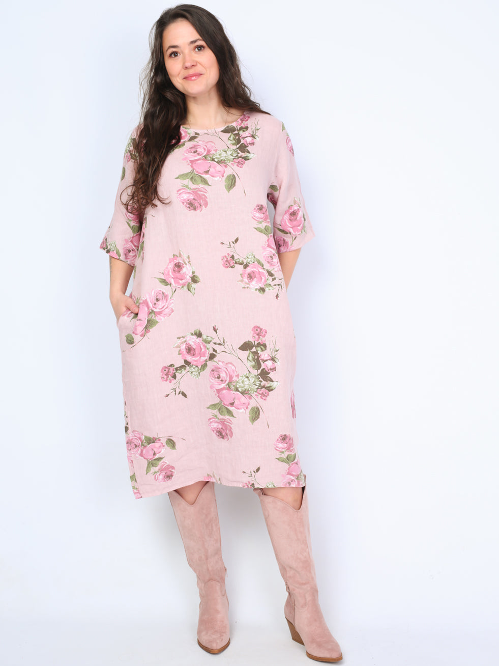 Krone 1 hørkjole m. blomsterprint by Krone 1