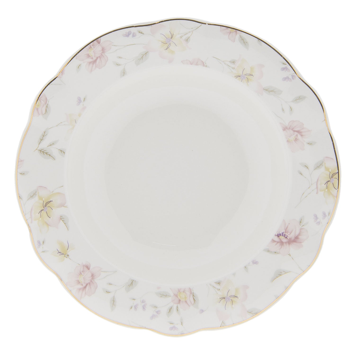 Dyb tallerken med blomstermotiv og guld kant by C&E