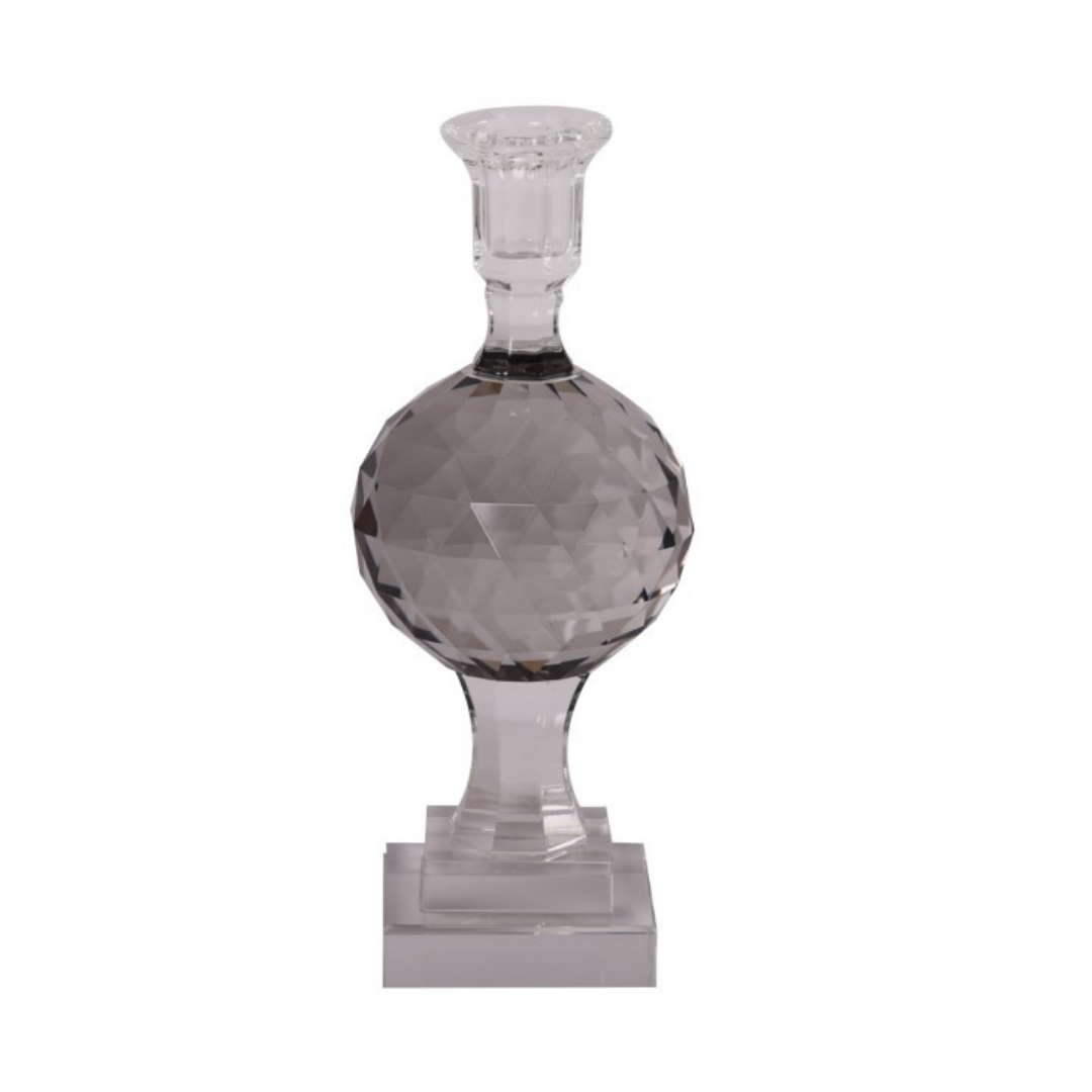 Krystal facetslebet kugle lysestage på fod, grå, 25,5xØ10 cm by EJA