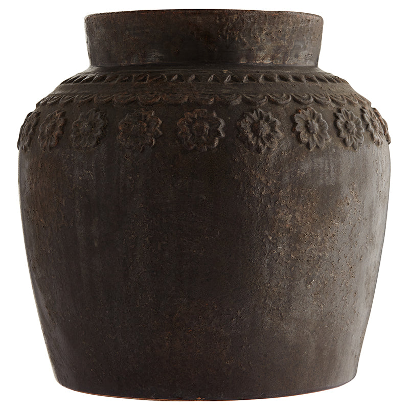 Stor brun keramisk krukke med mønster by ByLiving