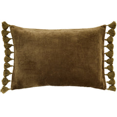 Olive Velvet Tassel Cushion 40 x 60 cm by ByLiving