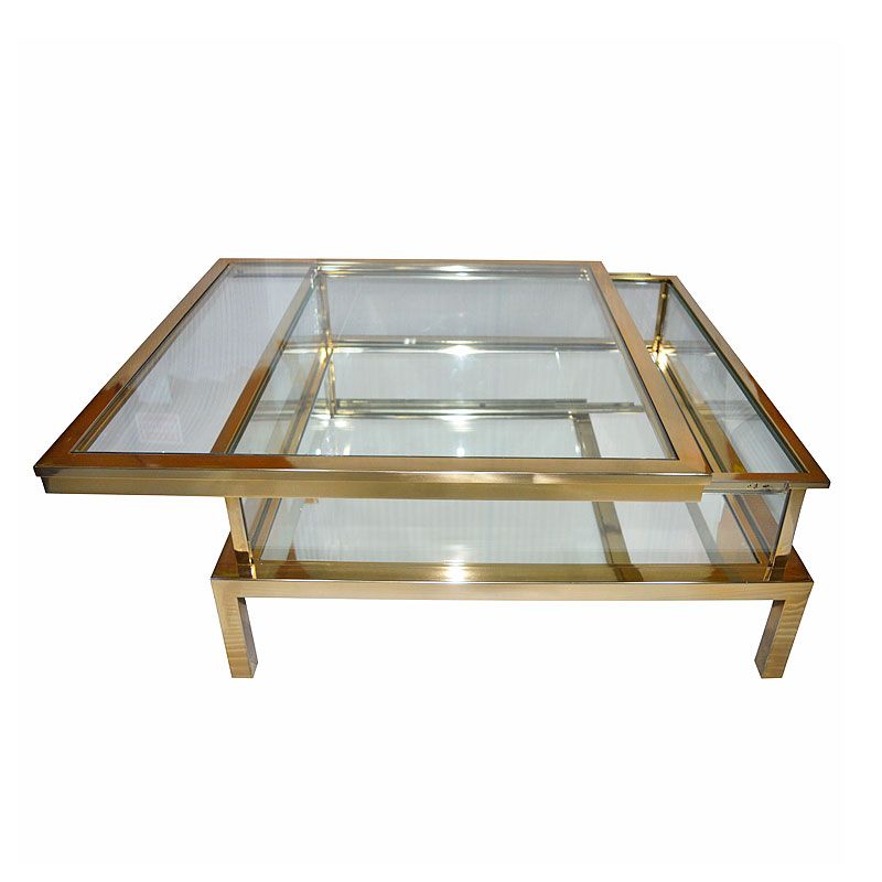Guld sofabord med glas 100x100x40cm by Hazenkamp