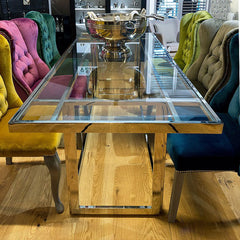 Sølv spisebord med glas plade 220x90x77cm by Hazenkamp