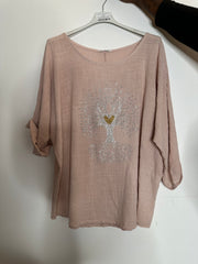 Bomuldsbluse med bling livets træ - ITJULI25
