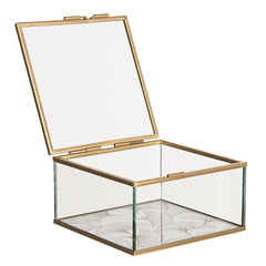 Retro smykkeskrin i glas med guld kant 12x12x6 cm