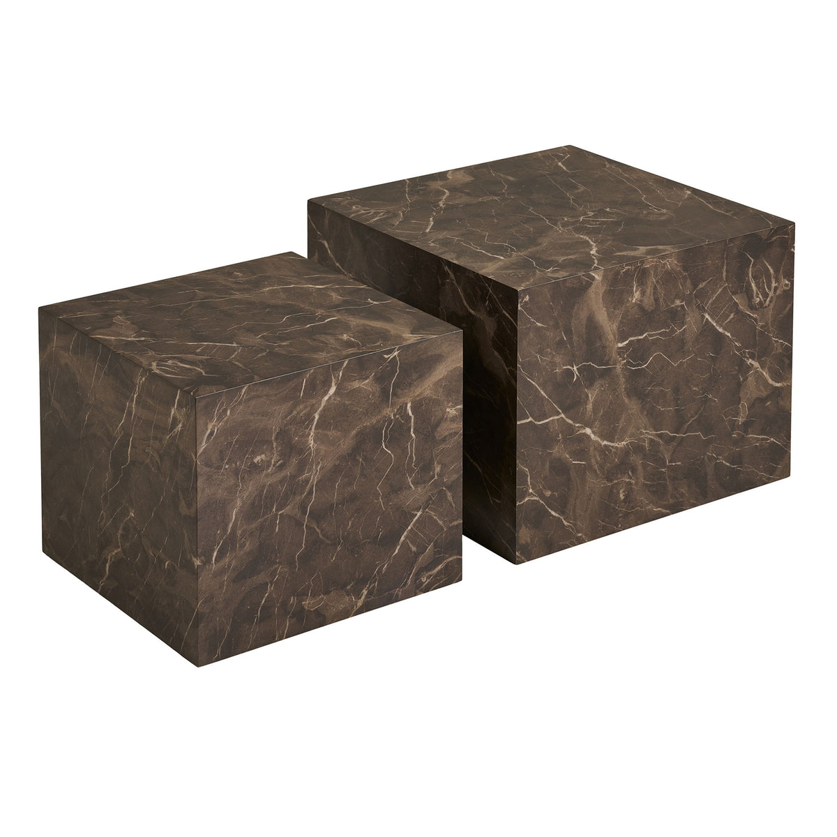 Prague Sofabord marmor look brun sæt af 2 40x40x36cm/50x50x40cm
