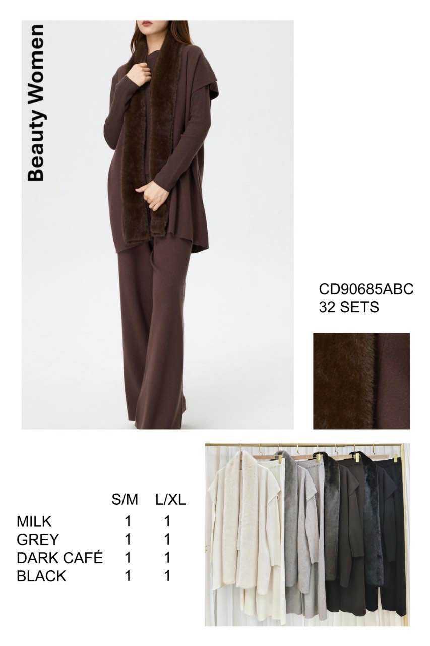 Tredelt striksæt med imiteret pels