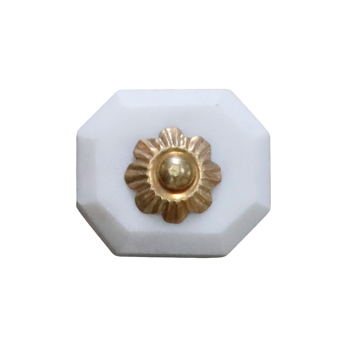 Knob of marble w. brass decor H3.5/L4 cm white