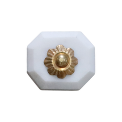 Knob of marble w. brass decor H3.5/L4 cm white