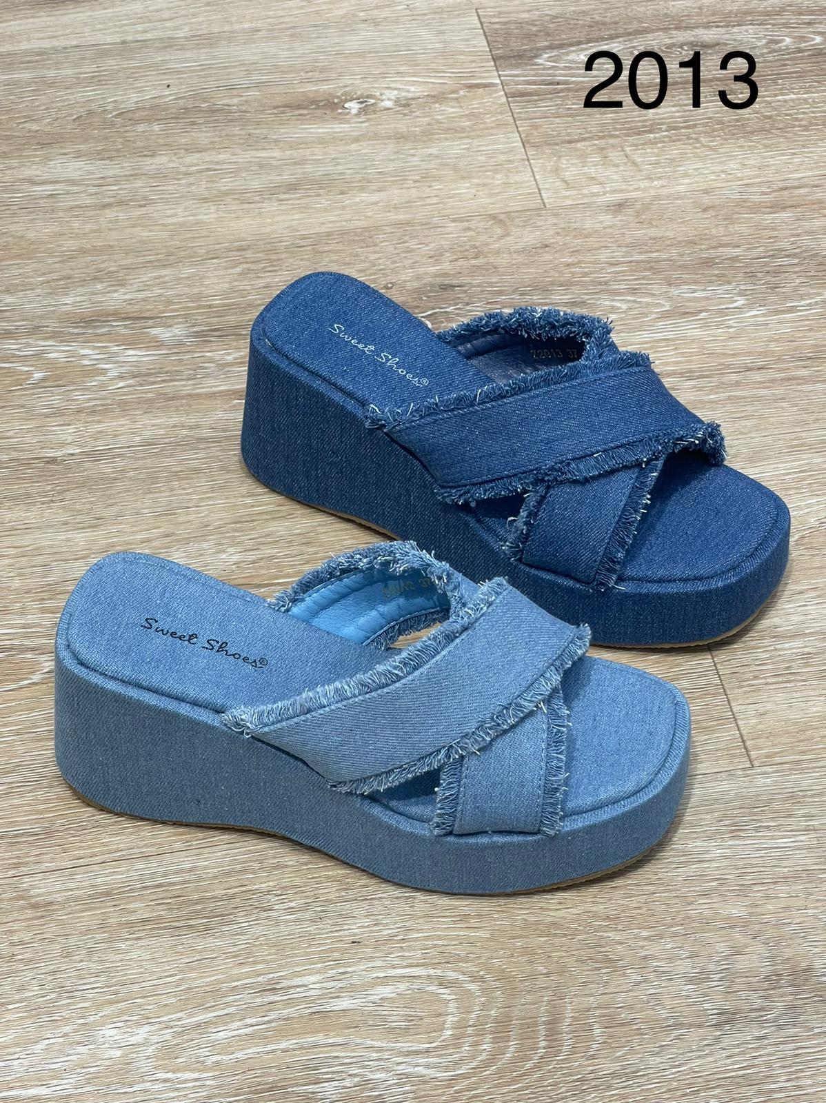 Denim kilehæl sandaler - by Krone 1