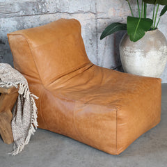 Loungestol i læder, H83/L103/B83 cm cognac