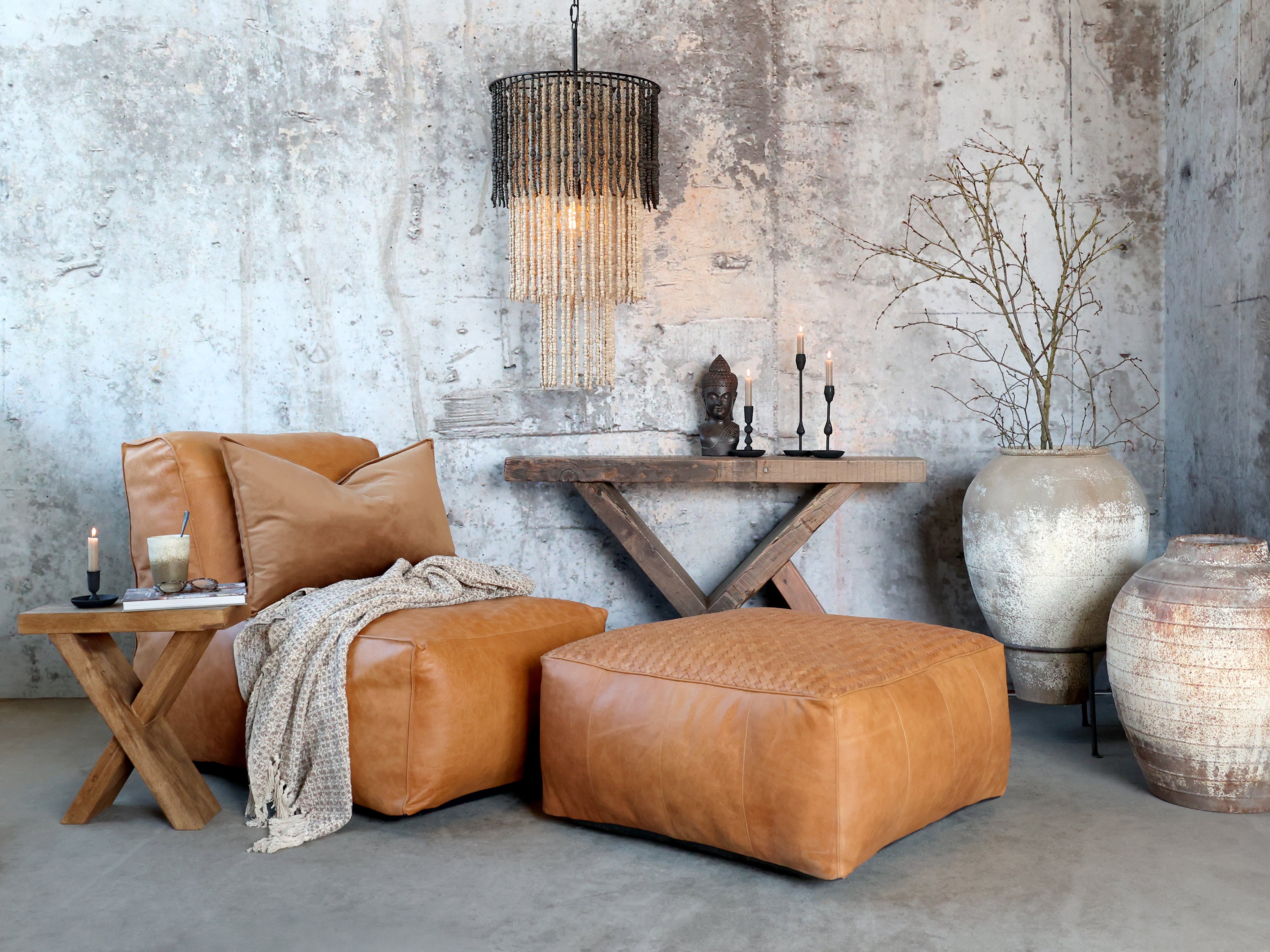 Loungestol i læder, H83/L103/B83 cm cognac