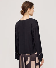 Access Fashion Bluse med V-hals og metallic kant