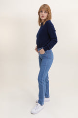 Jeans med elastik i taljen midwash