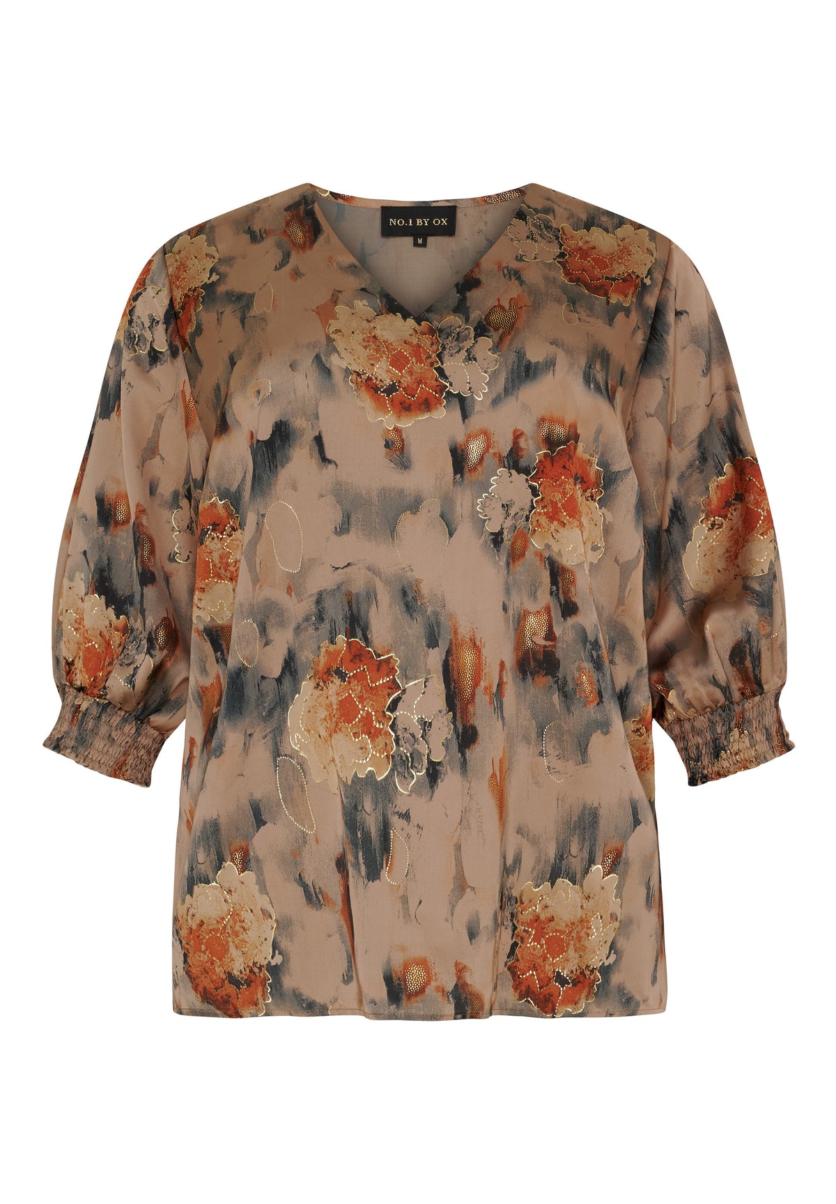 No. 1. By Ox Bluse med V-hals, smockmanchetter og halve ærmer